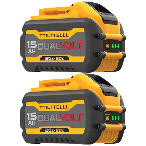 TTILTTELLL 2 Packs 15Ah Battery Compatible with Dewalt 60V Battery DCB615 DCB609 DCB606 High Capacity Lithium Ion Batteries Compatible with Dewalt 20V/60V Tool Long Runtime LED Indicator