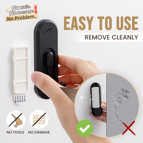 Image of TAILI Adhesive Large Hooks for Hanging, 4 Coat Hooks & 6 Strips, Black | Hold Up to 3.3 LBS, Heavy Duty No-Drill Removable Large Wall Hanger for Towel, Backpack, Hat, Door,Kitchen Home Decor,