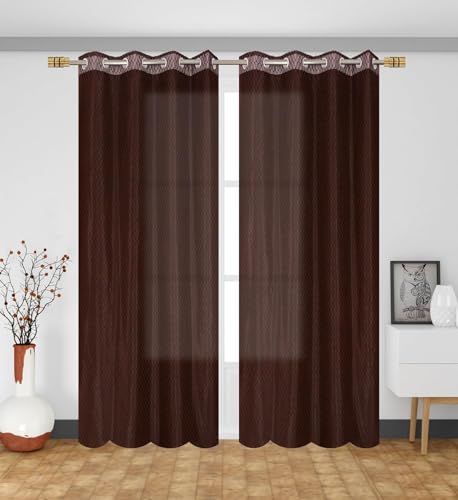 Image of HOME UTSAV Premium Sheer Net Curtain for Window 5 Feet | Transparent Net Fabric with Geometric Design | Pack of 1, Brown