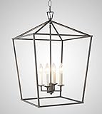Steel Cage Large Lantern Iron Art Design Candle-Style Chandelier Pendant, Ceiling Light Fixture H25"