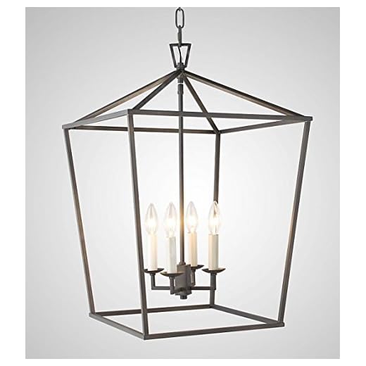 Steel Cage Large Lantern Iron Art Design Candle-Style Chandelier Pendant, Ceiling Light Fixture H25" X W18" Frame Cage