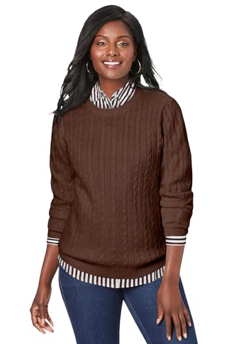 Jessica London Women's Plus Size Cable Crewneck Sweater