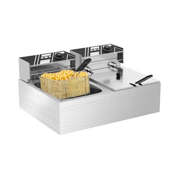 22.8QT Electric Deep Fryer with 2 Baskets & Lids, Commercial Deep Fryer with Temperature Control, Stainless Steel Fryer, Countertop Fryers for Home Kitchen and Restaurant, 5000W