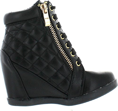 Link Gladys-25K Children Girl's Comfort Hidden Wedge Lace Up Quilted Sneakers2