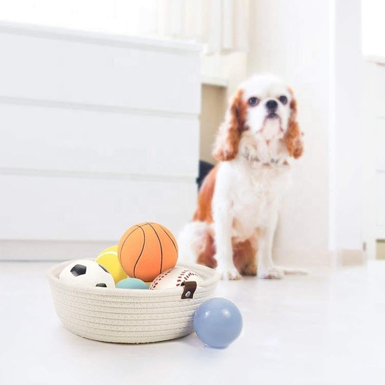 Image of Handmade Jute Cotton Storage Baskets Set of 3 for Dining Table, Fruit Basket & Roti Bowl, Cane Style Organizer for Kitchen, Home Decor, Washable Multipurpose (White)