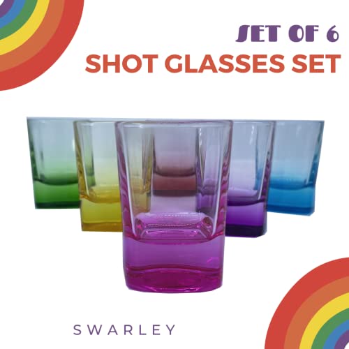 Swarley Shot Glasses Set - Cute Shot Glasses | Mini Shot - Tequila Glasses - Vasos De Chupito, Crystal Shot Glasses - Espresso Shot Glass - Colored Glass - Neon Shot (Multi Color) (6 Pieces) #TOP5
