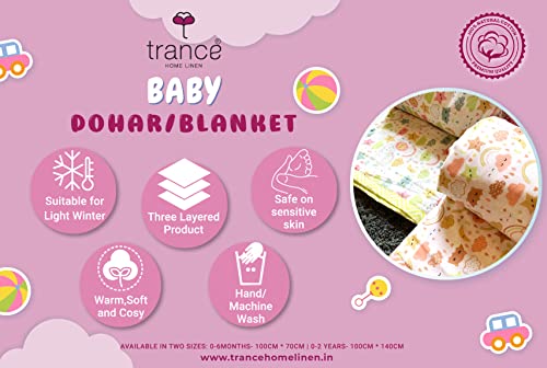 Image of Trance Home Linen Pure Malmal Cotton Multipurpose Baby Dohar | 3-Layered Baby Swaddle | Soft -Lightweight Baby Blanket | Crib Blanket (Age : 0-6 Months - 100cm x 70 cm - Akira Lavender)