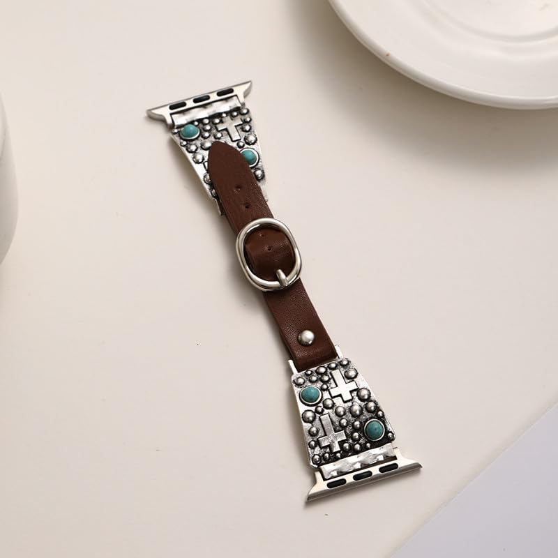 Correa de cuero turquesa con cruz para reloj inteligente miniatura 4