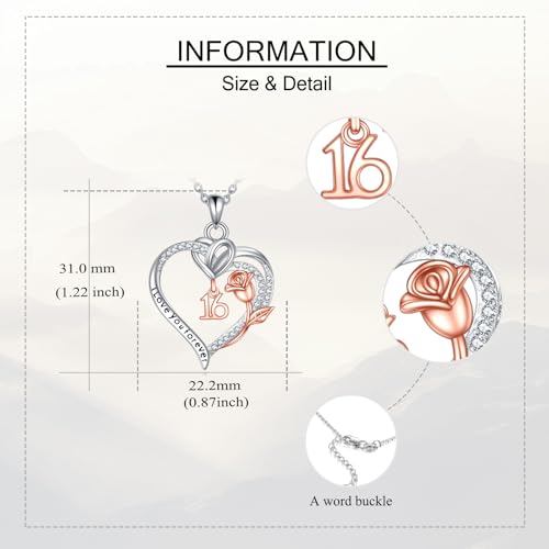 Birthday Necklace Sterling Silver 16th 18th 21th 80th Birthday Pendant Necklace Heart Rose Flower Birthday Jewelry for Women Mothers Day Christmas Gifts4