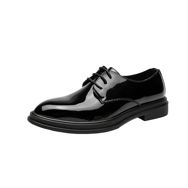 Men's Lace-Up Pointed Toe Business Formal Shoes British Style Black Derby Shoes Casual Oxford Shoes for Wedding - Main Image