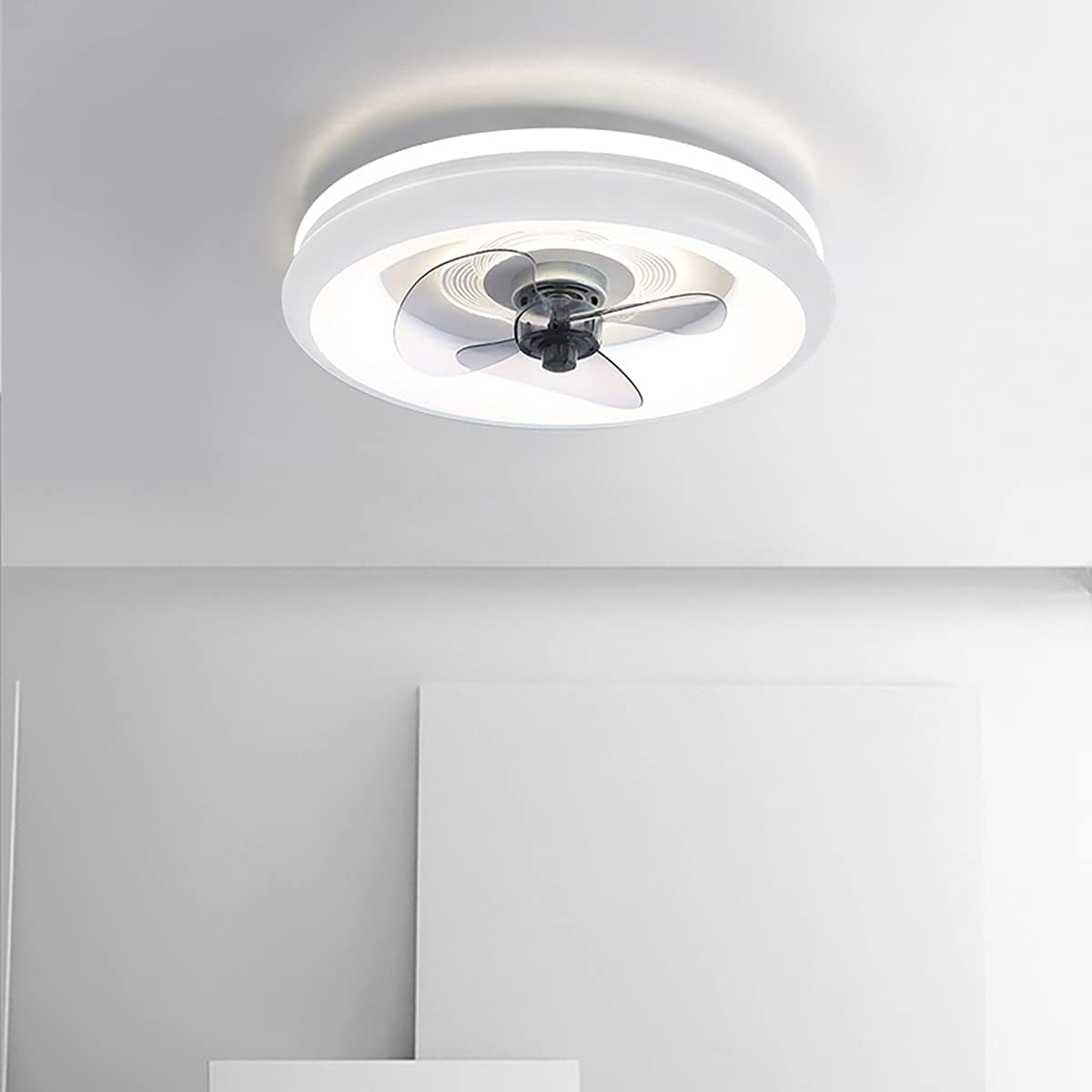 YUEGOO Modern Ceiling Fan Chandelier Ceiling Fan Remote Control, Ceiling Fans with Lamps, Led Ceiling Fan Light in Lighting 3 Speeds, Living Room Fan Light Ceiling Bedroom/White