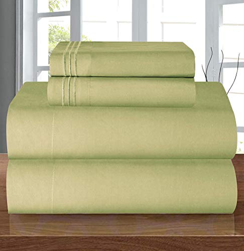 Elegant Comfort Luxury Quality Microfiber 5-Piece 1500 Premium Hotel Sheet Set-Wrinkle Resistant, All Around Elastic Fitted Sheet, Deep Pocket up to 16", Split King, Sage/Green