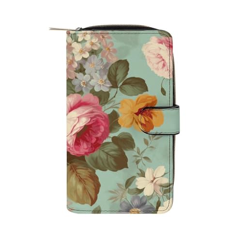 Vintage Floral Flowers Wallet Multifunctional Wallets for Men Compact Wallet Purse Passport Bag