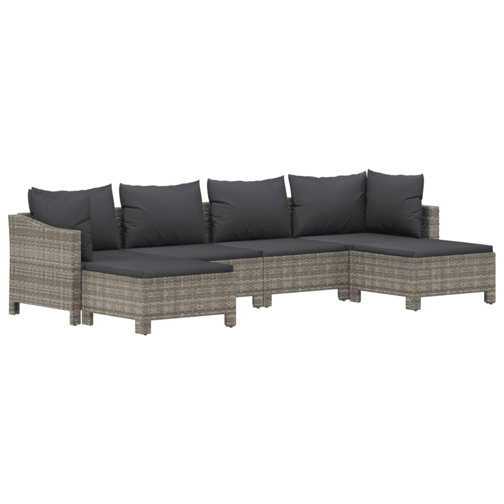Set Divani da Giardino 6 pz con Cuscini in Polyrattan Grigio per Esterni Lounge Tavolo Sedia Relax Modulare Resistente per Terrazza Balcone Patio Veranda Arredo Outdoor
