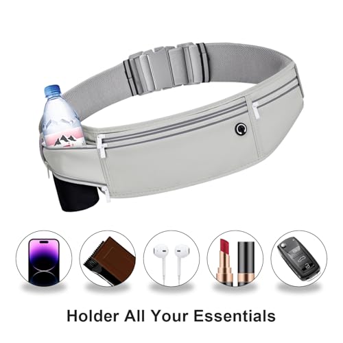 Image of Slim Running Belt for Women Men,Runners Fanny Pack Phone Holder,Money Belt,Running Gear Accessories,with 3 Pockets (Gray)