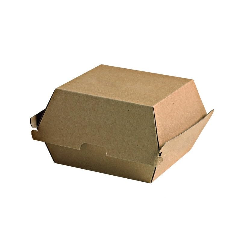 Caja de cartón kraft para hamburguesas PacknWood NVASE de 14.5x13x10 cm para take away