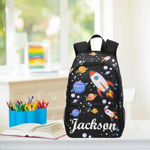 Customized Backpack with Name Personalized Space Rocket Print Backpack, Preschool Elementary boys Bookbags for Bag Back to School, Travel Daypack Shoulder3