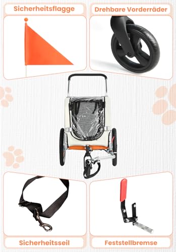 SEPNINE® 2-in-1 Hundeanhänger für Fahrrad, Fahrradanhänger Hunde,Mit Bremsen,Durchsichtige Kunststofffenster schützen vor Regen,Tragen Sie kleine und mittelgroße Haustiere unter 30 kg