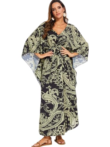 Image of Moss Rose Kaftan Dresses for Women V Neck Summer Swimsuit Cover up Caftan Maxi Beach Dresses