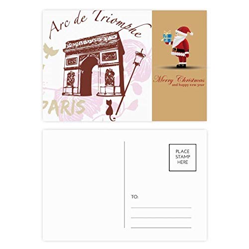 Cartes postales Arche de Triomphe et Père Noël à Paris pour vœux de fin d'année