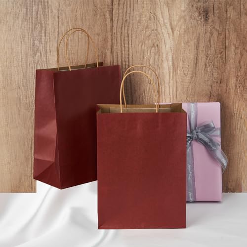 Image of RACETOP Red Gift Paper Bags 50 Pack 8x4.5x10.8 in Medium with Handles