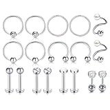 MODRSA 16g 18g Tragus Earrings Labret Studs Cartilage Helix Earring Hoop Stainless Steel Monroe...