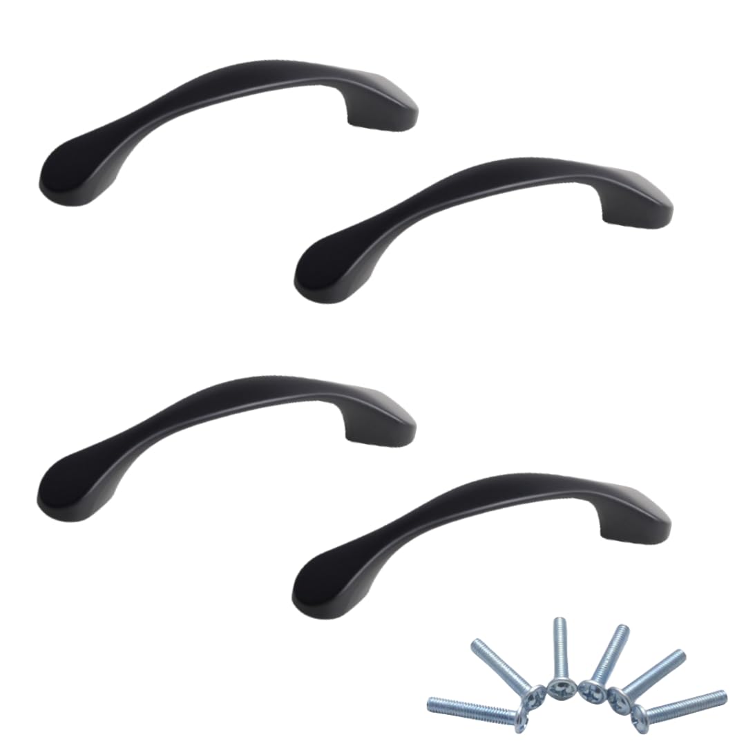 NLQCSXWEP Zinc Alloy Cabinet Bow Handle, Zinc Alloy Cabinet and Drawer Handles Matte Black Multiple Sizes 4-Pack(6001-96mm)
