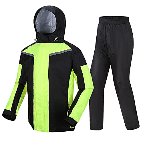 XVBVS Wasserdichter Fahrrad-Regenjackenanzug, Leichter und Atmungsaktiver Regenmantel mit Kapuze für Männer und Frauen, Reflektierende Regenjacke und Hosenanzug für Radfahren, Wandern (Grün, XL) Cover