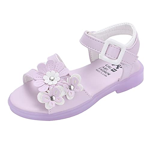 Girls Sandals Girls Sandals Princess Shoes Bow Knot Children Open Toe Soft Sole Broken Flower Little Girls Tan Sandals (Purple, 33 Big Kids)