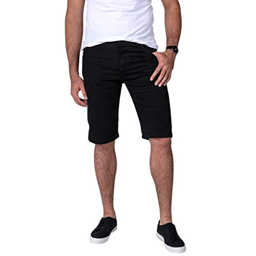 Kit c/ 2 Bermudas Masculinas Jeans e Sarja Coloridas com Lycra - Jeans Escuro e Preta - 44