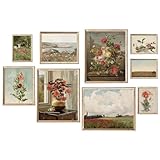 Spring Flower Gallery Wall Art Prints Set Vintage Oil Painting Floral Posters Retro Paper Wall Arts for Living Room Bedroom Decor, 9 Sheet, Multiple Conventional Sizes, Unframed