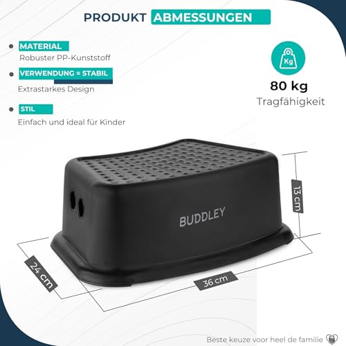 BUDDLEY Trittstufe Schwarz Set (2X) - Hocker für Badezimmer und Küche - Kinderstufen - Tritthocker für Kinder