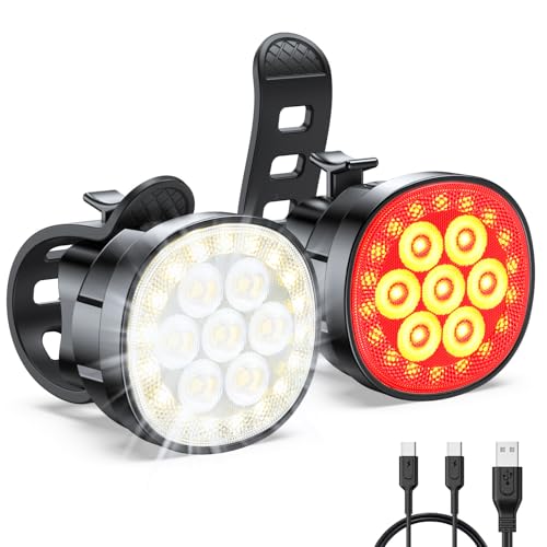 Mohard Luz Bicicleta, [8+12 Modos & USB Recargable] Luces Bicicleta Delantera y Trasera Potente LED, IP65 Impermeable Luz Trasera Bicicleta & Luz Bici Delantera para Ciclismo Montaña y Carretera Noche