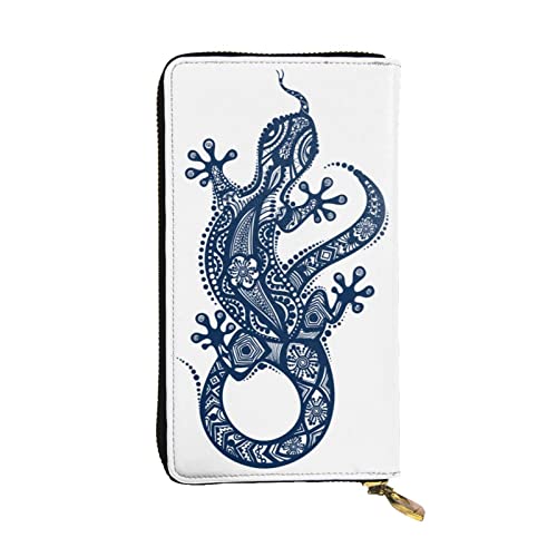 Portefeuille multi-compartiments pour femme en cuir grand format motif gecko