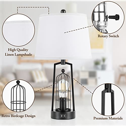 Farmhouse-Table-Lamps-with-2-USB-Ports-Set-of-2-Rustic-Industrial-Desk-Lamp-for-Living-Room-2-Light-Black-Bedside-Lamp-Bedroom-Nightstand-Lamp-with-White-Lampshade-for-House-Decor-Reading Farmhouse Table Lamps with 2 USB Ports Set of 2 Rustic Industrial Desk Lamp for Living Room 2 Light Black Bedside Lamp Bedroom Nightstand Lamp with White Lampshade for House Decor Reading