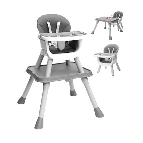 7-in-1 Baby High Chair, Convertible Dining Chair with Booster Seat, Play Table, Toddler Chair, Storage Basket & Training Seat, Grey