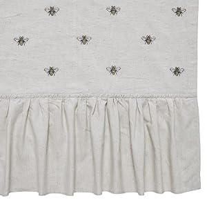 VHC Brands Embroidered Bee Farmhouse Bathroom Shower Curtain Ruffled Creme Yellow Grey 72×73