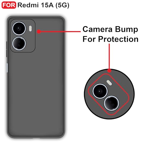 Image of CEDO Back Cover for Redmi 15A (5G) | Camera Bump Protection & Inner Velvet Fabric Lining | Ultra Slim Matte Soft Rubberised Case Cover (Black)