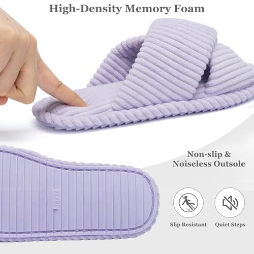 Image of GOEWY Slippers for Women Memory Foam House Bedroom Corduroy Crossbands Open Toe Slides Sandals Shoes Comfy Trendy Gift for womens Anti-Skid sole