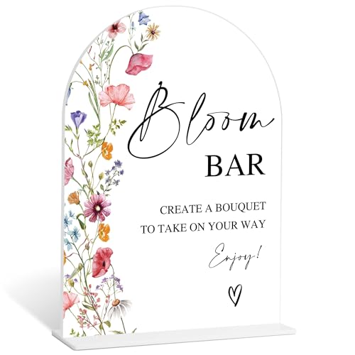 Bloom Bar Sign, Boho Style Acrylic Table Signs and Base for Wedding Reception and Bridal Shower, Bloom Bar Supplies, Engagement Party Decorations, Bridal Shower Decor, Party Supplies and Decorations-1