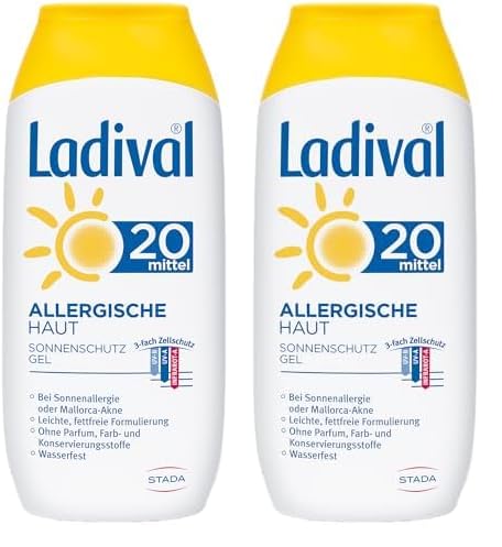 Ladival Allergische Haut Sonnenschutz Gel LSF 20 – Parfümfreies Sonnengel für Allergiker – ohne Farb und Konservierungsstoffe – wasserfest – 1 x 200 ml (Packung mit 2)