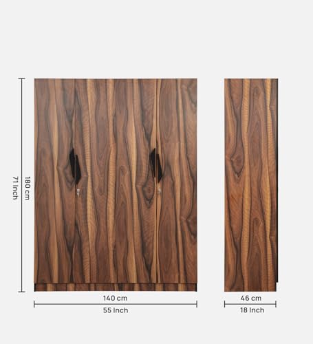 Image of Mintwud Pepperfry Engineered Wood Wardrobe with 4 Doors Storage and 2 Hanging Rod | Wooden Almirah Cupboard for Clothes Storage Organizer for Living Room Home Bedroom Furniture (Brown Finish)