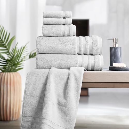 Image of MYTRIDENT Finesse 6 Piece Towel Set (2 Pc Bath Towels, 2 Pc Hand Towels, 2 Pc Face Towels), 625 GSM, Zero-Twist, Luxuriously Soft, 100% Cotton - Grey