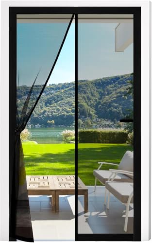 Image of Magnetic Mosquito Screen Door Net Curtain with Magnets Reinforced Polyester Curtain Back Door Mesh with All in One Insect Control | Insect Repellent Size 7 feet Black Color