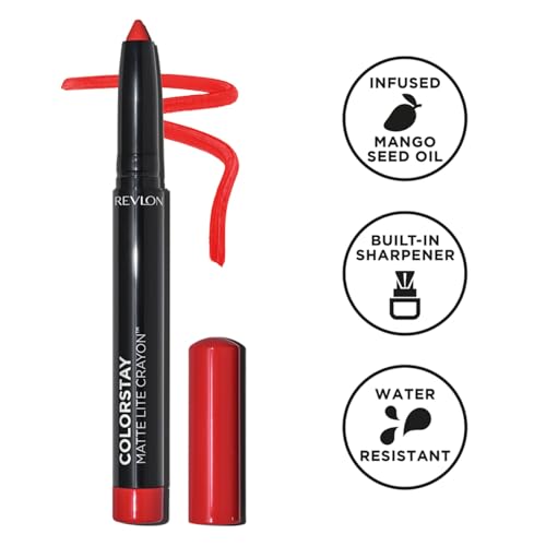 Image of REVLON ColorStay Matte Lite Crayon Lipstick with Built-in Sharpener, Smudge-proof, Water-Resistant Non-Drying Lipcolor, 009 Ruffled Feathers, 0.049 oz