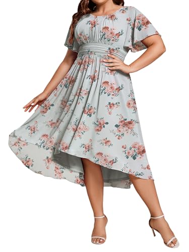 Image of Ever-Pretty Women's Plus Size Formal Wedding Guest Dresses for Curvy Women A Line Chiffon Midi High Low Cocktail Dress
