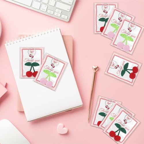 Image of XunYee Cherry Keychains with Thank You Cards Bulk Birthday Baby Shower Party Favors Small Business Gifts Decoration for Women