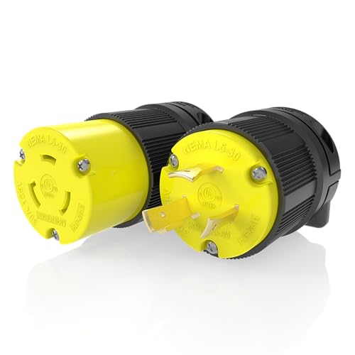 Journeyman-Pro 30 Amp, Plug & Connector Set, NEMA L5-30R & L5-30P, 125V, Locking Plug Socket, Black Industrial Grade, Grounding 3750 Watts Generators (L5-30PR Plug Set)
