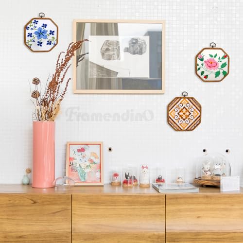 Image of Framendino, 3 Pack Octagonal Imitation Wood Embroidery Hoops Cross Stitch Craft Hoop Frame 5.51 inchx5.51 inch