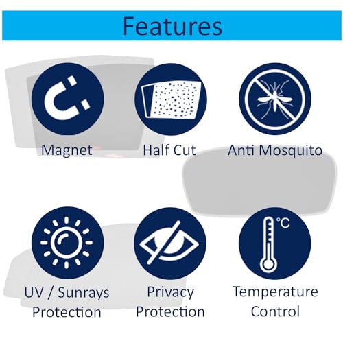 Image of KINGSWAY Accessories Magnetic Car Sunshades Only Compatible with Mahindra XUV 3XO (Year 2024 Onwards), Half Cut with Fix Rear Windshield - Heat-Resistant Custom-Fit Sun Shade, Pack of 5 Pcs